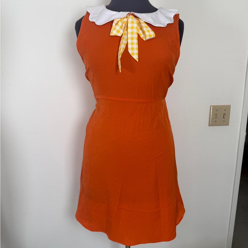 Orange Dress with White scalloped Collar and Yellow Bow mod
